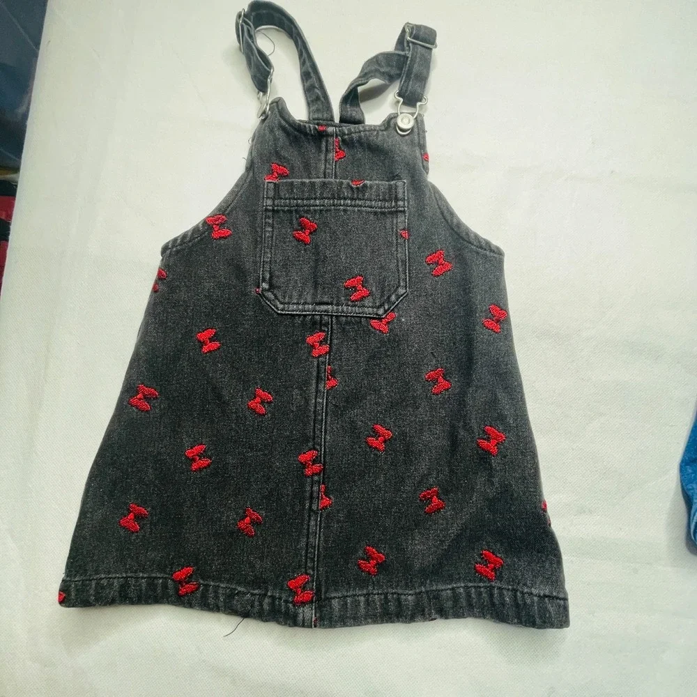 Disney Minnie Mouse Overall Dress & Vigoss Shorts Lot 3T 4T Black Denim Bow Set
